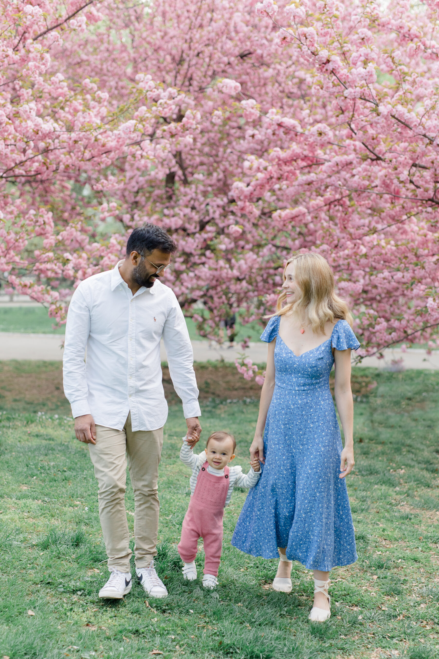 A spring mini session in Central Park with the cherry blossoms, shot by Jacqueline Clair Photography